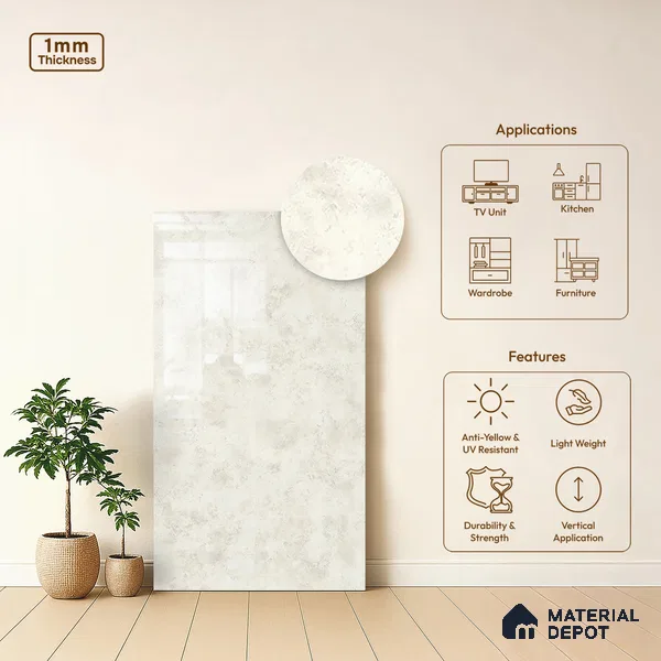 Stone Look LM 21020 8 ft x 4 ft High Gloss Finish Decorative Laminate - 1 mm | Suitable for TV Unit, Wardrobe, Kitchen Cabinets
