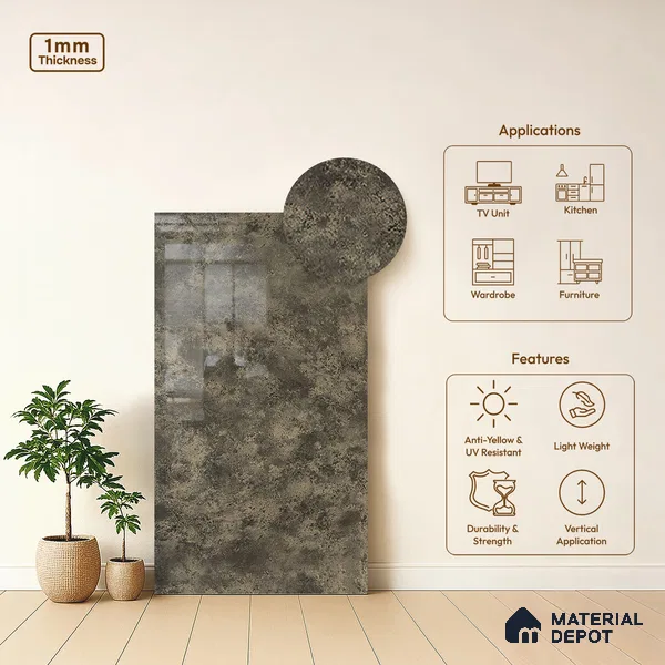 Stone Look LM 21021 8 ft x 4 ft High Gloss Finish Decorative Laminate - 1 mm | Suitable for TV Unit, Wardrobe, Kitchen Cabinets