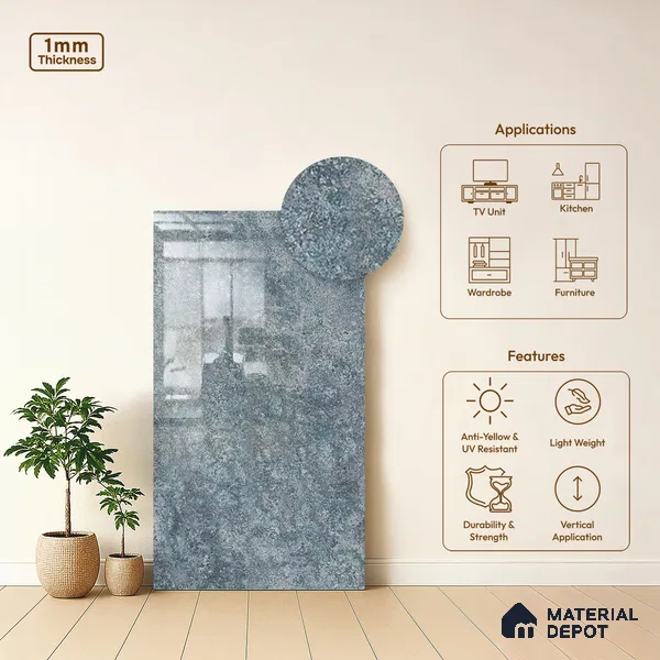 Stone Look LM 21022 8 ft x 4 ft High Gloss Finish Decorative Laminate - 1 mm | Suitable for TV Unit, Wardrobe, Kitchen Cabinets