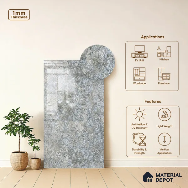 Stone Look LM 21023 8 ft x 4 ft High Gloss Finish Decorative Laminate - 1 mm | Suitable for TV Unit, Wardrobe, Kitchen Cabinets