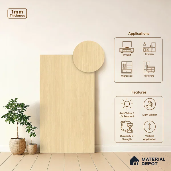 Wooden Look LM 21034 8 ft x 4 ft Suede Finish Decorative Laminate - 1 mm | Suitable for TV Unit, Wardrobe, Kitchen Cabinets