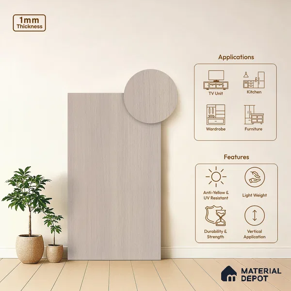 Wooden Look LM 21037 8 ft x 4 ft Suede Finish Decorative Laminate - 1 mm | Suitable for TV Unit, Wardrobe, Kitchen Cabinets