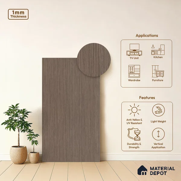 Wooden Look LM 21038 8 ft x 4 ft Suede Finish Decorative Laminate - 1 mm | Suitable for TV Unit, Wardrobe, Kitchen Cabinets