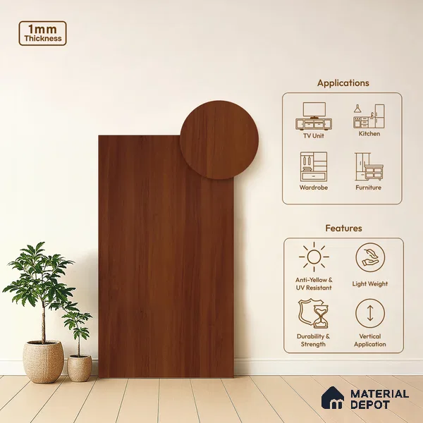 Wooden Look LM 21042 8 ft x 4 ft Suede Finish Decorative Laminate - 1 mm | Suitable for TV Unit, Wardrobe, Kitchen Cabinets