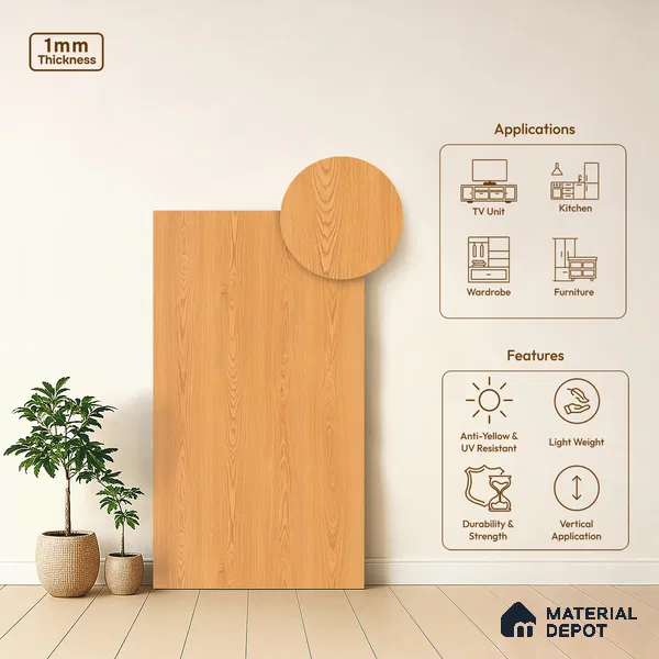 Wooden Look LM 21044 8 ft x 4 ft Suede Finish Decorative Laminate - 1 mm | Suitable for TV Unit, Wardrobe, Kitchen Cabinets