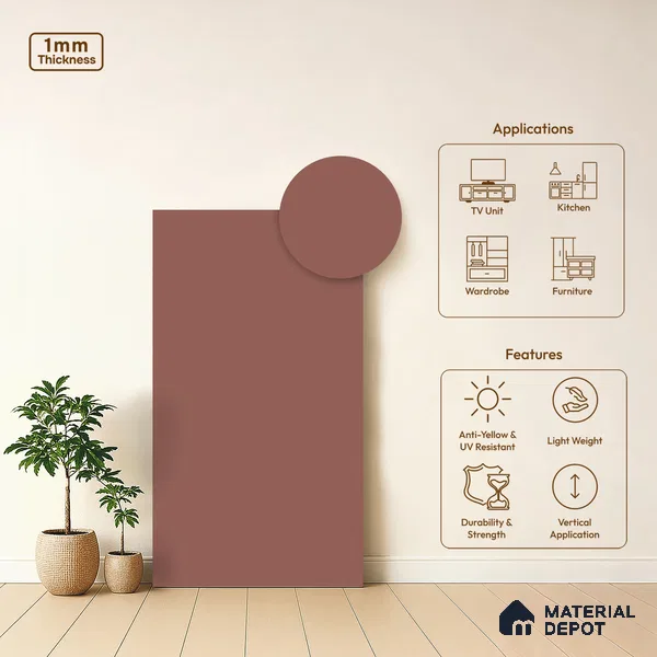 LM 21046 B Dusty Rose Pink Sliky Matte Finish 8 ft x 4 ft Decorative Laminate - 1 mm | Suitable for Living Room, Kitchen, Office