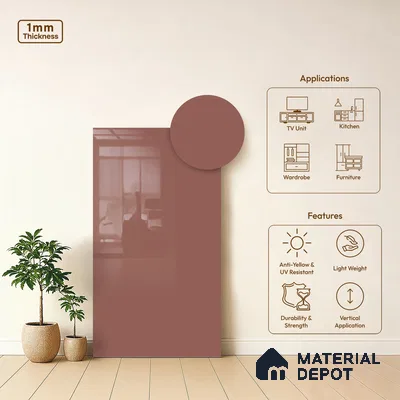LM 21046 Dusty Rose Pink High Gloss Finish 8 ft x 4 ft Decorative Laminate - 1 mm | Suitable for Living Room, Kitchen, Office