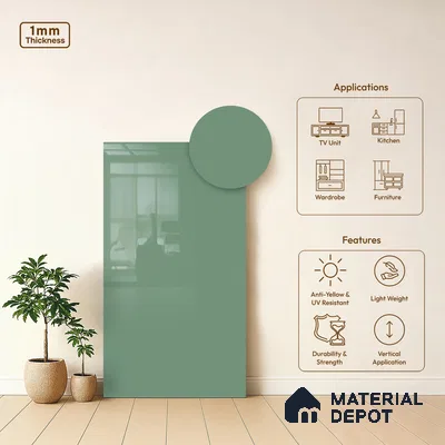 LM 21048 Cyan High Gloss Finish 8 ft x 4 ft Decorative Laminate - 1 mm | Suitable for Living Room, Kitchen, Office