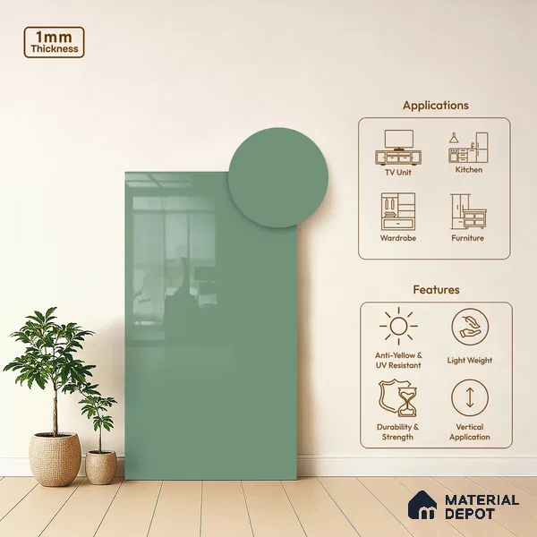 LM 21048 Cyan High Gloss Finish 8 ft x 4 ft Decorative Laminate - 1 mm | Suitable for Living Room, Kitchen, Office