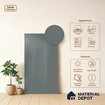 Fluted Solid Color Look LM 21060 C Skyline High Gloss Finish 8 ft x 4 ft Decorative Laminate - 1 mm | Suitable for TV Unit, Wardrobe, Kitchen Cabinets