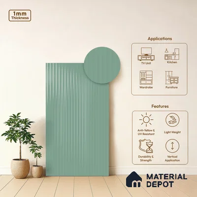 Fluted Solid Color Look LM 21062 B Aqua Flute High Gloss Finish 8 ft x 4 ft Decorative Laminate - 1 mm | Suitable for TV Unit, Wardrobe, Kitchen Cabinets