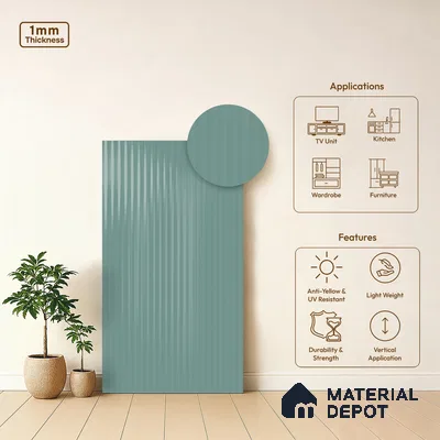 Fluted Solid Color Look LM 21064 B Breezy Blue High Gloss Finish 8 ft x 4 ft Decorative Laminate - 1 mm | Suitable for TV Unit, Wardrobe, Kitchen Cabinets