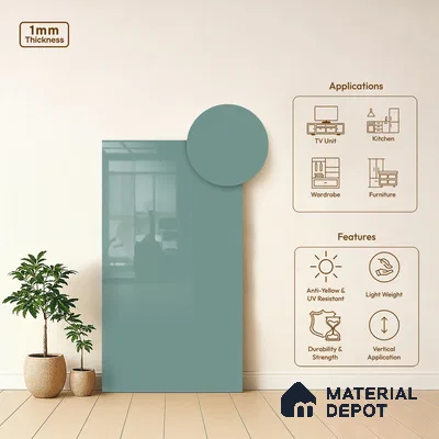 LM 21064 Breezy Blue High Gloss Finish 8 ft x 4 ft Decorative Laminate - 1 mm | Suitable for Living Room, Kitchen, Office