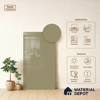 LM 21065 Beige Solid Color High Gloss Finish 8 ft x 4 ft Decorative Laminate - 1 mm | Suitable for Living Room, Kitchen, Office