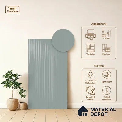 Fluted Solid Color Look LM 21068 B Azure High Gloss Finish 8 ft x 4 ft Decorative Laminate - 1 mm | Suitable for TV Unit, Wardrobe, Kitchen Cabinets