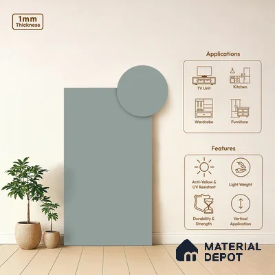LM 21068 C Azure Sliky Matte Finish 8 ft x 4 ft Decorative Laminate - 1 mm | Suitable for Living Room, Kitchen, Office