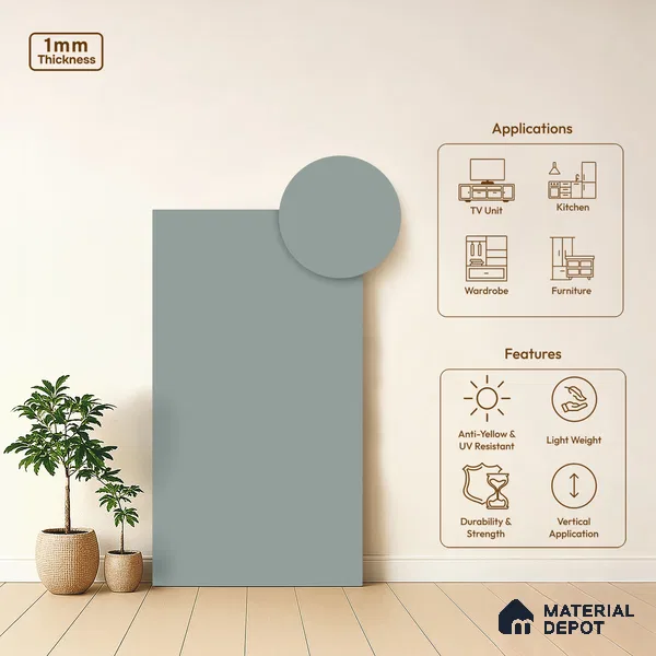 LM 21068 C Azure Sliky Matte Finish 8 ft x 4 ft Decorative Laminate - 1 mm | Suitable for Living Room, Kitchen, Office