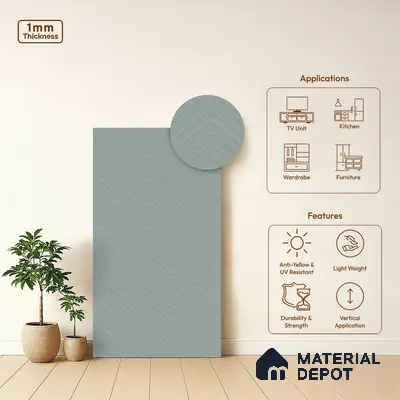 Patterned Look LM 21068 D Airy Blue Acute Texture Finish 8 ft x 4 ft Decorative Laminate - 1 mm | Suitable for Bedroom, TV Unit, Wardrobe