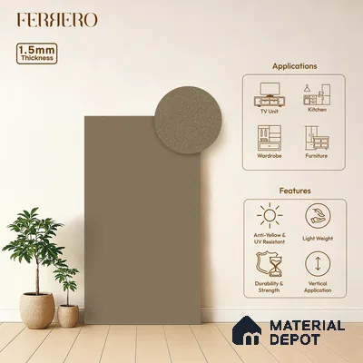 Taupe Brown Solid Color Acrylic Laminate LM 24327 8 ft x 4 ft High Gloss Finish - 1.5 mm | Matching Edgeband code - EB 02117 | Suitable for Living Room, Kitchen, Office