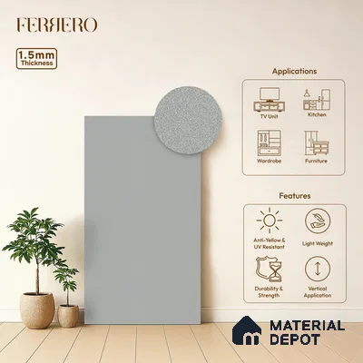 Light Grey Solid Color Acrylic Laminate LM 24334 8 ft x 4 ft High Gloss Finish - 1.5 mm | Matching Edgeband code - EB 02124 | Suitable for Living Room, Kitchen, Office