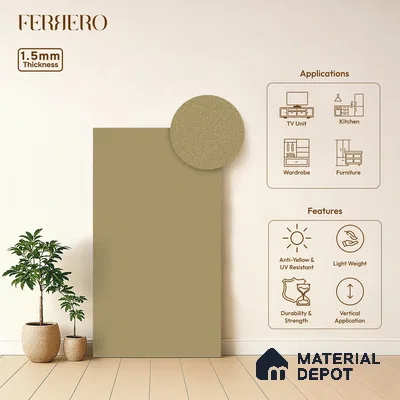 Beige  Acrylic Laminate LM 24550 8 ft x 4 ft High Gloss Finish - 1.5 mm | Matching Edgeband code - EB 02110 | Suitable for TV Unit, Wardrobe, Cabinets