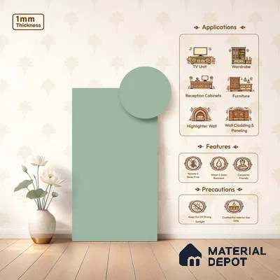 Greenish Grey Solid Colors Look LM 01921 8 ft x 4 ft Matte Finish Decorative Laminate - 1 mm | Suitable for Living Room, Kitchen, Office