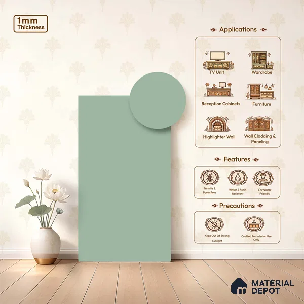 Greenish Grey Solid Colors Look LM 01921 8 ft x 4 ft Matte Finish Decorative Laminate - 1 mm | Suitable for Living Room, Kitchen, Office