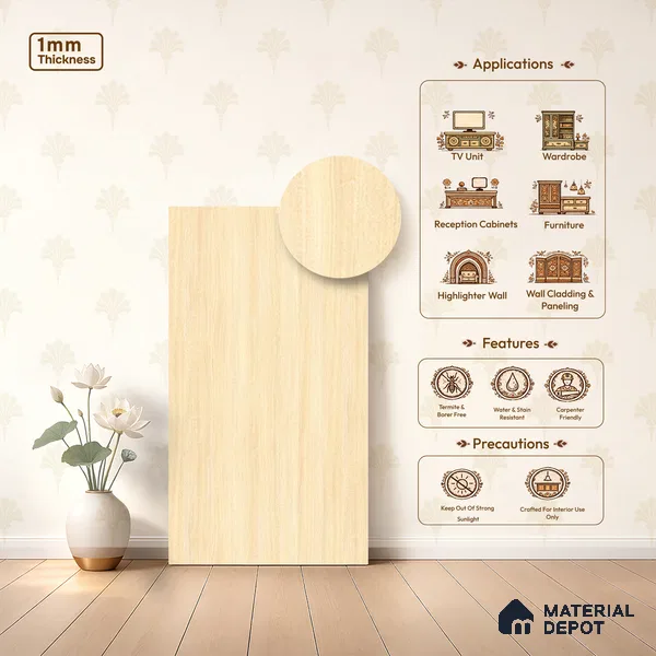 Wooden Look LM 14834 Negal Ashwood 8 ft x 4 ft Texture Finish Decorative Laminate - 1 mm | Suitable for TV Unit, Wardrobe, Kitchen Cabinets