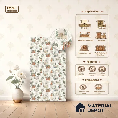 Beige Digital look LM 23935 Vrindavana Pichwai Art 8 ft x 4 ft Texture Finish Decorative Laminate - 1 mm | Suitable for Living room,TV Unit, Highlighter Wall, Wardrobe, Feature Wall