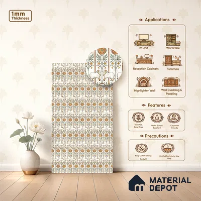 Multi Colour Digital look LM 23936 Nandini Pichwai Art 8 ft x 4 ft Texture Finish Decorative Laminate - 1 mm | Suitable for Living room,TV Unit, Highlighter Wall, Wardrobe, Feature Wall