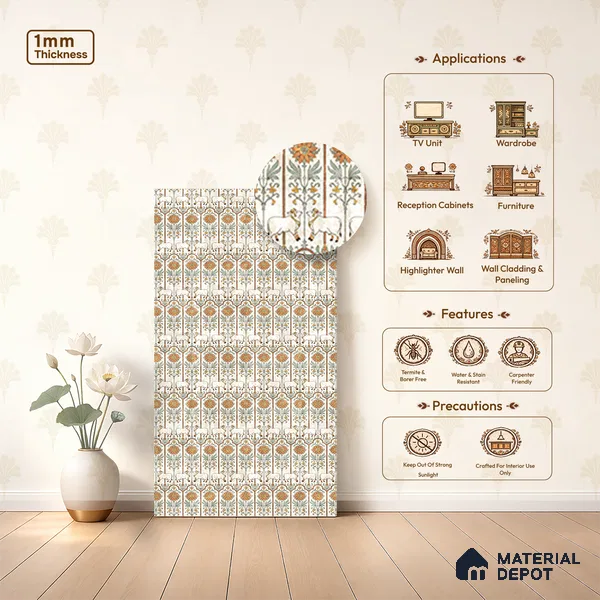 Multi Colour Digital look LM 23936 Nandini Pichwai Art 8 ft x 4 ft Texture Finish Decorative Laminate - 1 mm | Suitable for Living room,TV Unit, Highlighter Wall, Wardrobe, Feature Wall