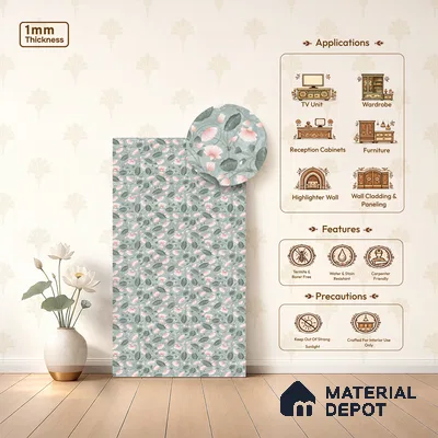 Grey Digital look LM 23937 Kamalam Pichwai Art 8 ft x 4 ft Texture Finish Decorative Laminate - 1 mm | Suitable for Living room,TV Unit, Highlighter Wall, Wardrobe, Feature Wall