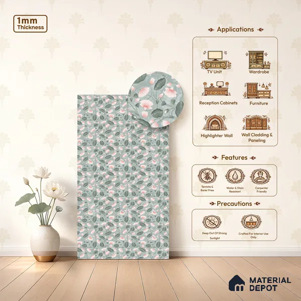 Grey Digital look LM 23937 Kamalam Pichwai Art 8 ft x 4 ft Texture Finish Decorative Laminate - 1 mm | Suitable for Living room,TV Unit, Highlighter Wall, Wardrobe, Feature Wall