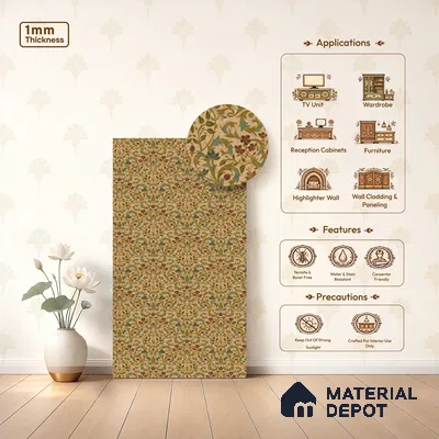 Brown Digital look LM 23938 Fulkari Mughal Floral Art 8 ft x 4 ft Texture Finish Decorative Laminate - 1 mm | Suitable for Living room,TV Unit, Highlighter Wall, Wardrobe, Feature Wall