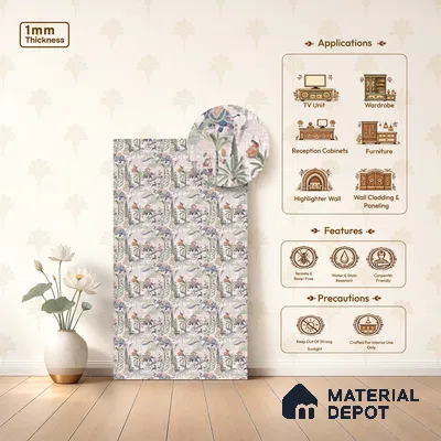 Beige Digital look LM 23939 Vanikaa Miniature Art 8 ft x 4 ft Texture Finish Decorative Laminate - 1 mm | Suitable for Living room,TV Unit, Highlighter Wall, Wardrobe, Feature Wall