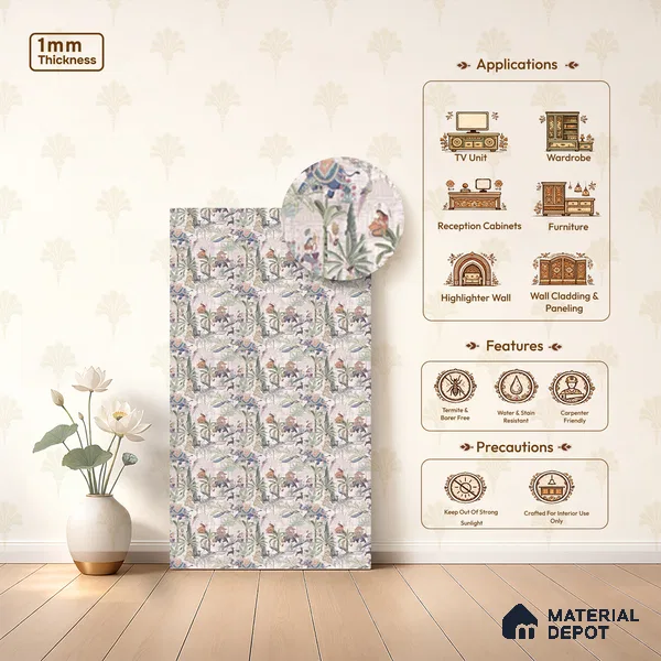 Beige Digital look LM 23939 Vanikaa Miniature Art 8 ft x 4 ft Texture Finish Decorative Laminate - 1 mm | Suitable for Living room,TV Unit, Highlighter Wall, Wardrobe, Feature Wall