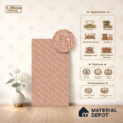 Brown Digital look LM 23941 Kutchkala Lippan Art 8 ft x 4 ft Texture Finish Decorative Laminate - 1.25 mm | Suitable for Living room,TV Unit, Highlighter Wall, Wardrobe, Feature Wall