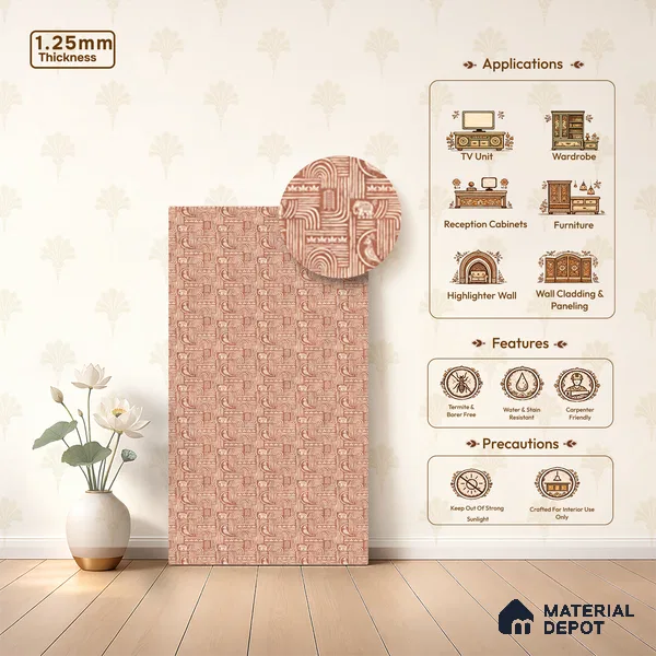 Brown Digital look LM 23941 Kutchkala Lippan Art 8 ft x 4 ft Texture Finish Decorative Laminate - 1.25 mm | Suitable for Living room,TV Unit, Highlighter Wall, Wardrobe, Feature Wall