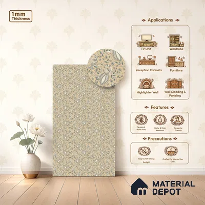 Beige Digital look LM 23945 Morchitra Kalamkari Art 8 ft x 4 ft Texture Finish Decorative Laminate - 1 mm | Suitable for Living room,TV Unit, Highlighter Wall, Wardrobe, Feature Wall