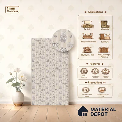 Beige Digital look LM 23946 Madhuvan Madhubani 8 ft x 4 ft Texture Finish Decorative Laminate - 1 mm | Suitable for Living room,TV Unit, Highlighter Wall, Wardrobe, Feature Wall