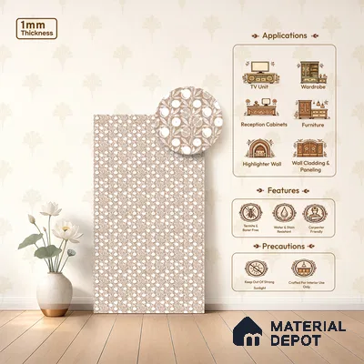 Brown Digital look LM 23947 Anarika Kalamkari Art 8 ft x 4 ft Texture Finish Decorative Laminate - 1 mm | Suitable for Living room,TV Unit, Highlighter Wall, Wardrobe, Feature Wall