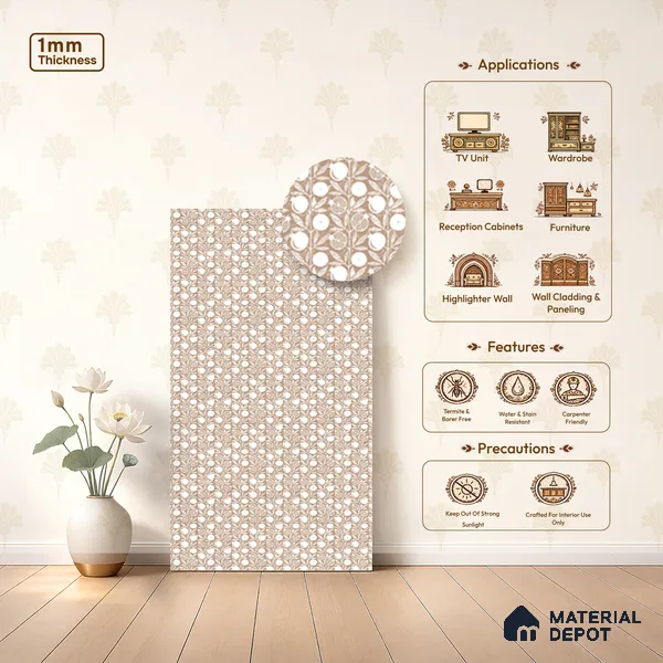 Brown Digital look LM 23947 Anarika Kalamkari Art 8 ft x 4 ft Texture Finish Decorative Laminate - 1 mm | Suitable for Living room,TV Unit, Highlighter Wall, Wardrobe, Feature Wall