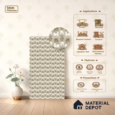Green Digital look LM 23948 Gaukala Pichwai Art 8 ft x 4 ft Texture Finish Decorative Laminate - 1 mm | Suitable for Living room,TV Unit, Highlighter Wall, Wardrobe, Feature Wall
