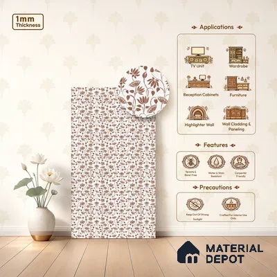 White Digital look LM 23949 Kamlotsav Pichwai Art 8 ft x 4 ft Texture Finish Decorative Laminate - 1 mm | Suitable for Living room,TV Unit, Highlighter Wall, Wardrobe, Feature Wall