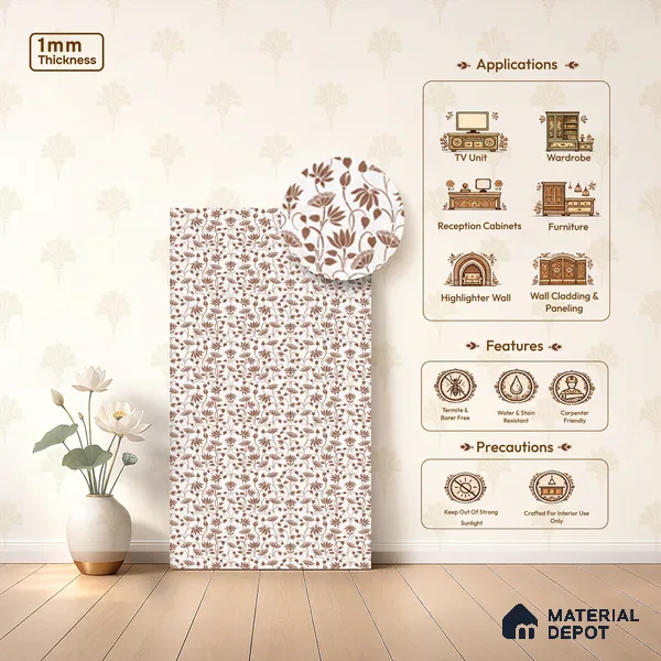 White Digital look LM 23949 Kamlotsav Pichwai Art 8 ft x 4 ft Texture Finish Decorative Laminate - 1 mm | Suitable for Living room,TV Unit, Highlighter Wall, Wardrobe, Feature Wall