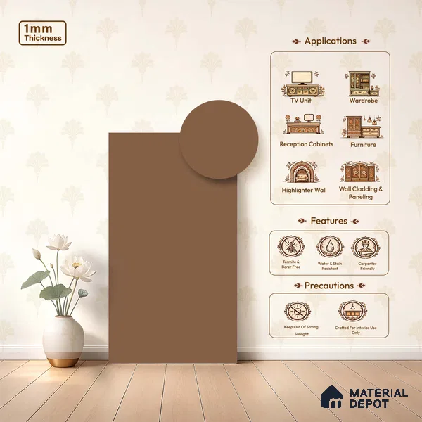 Red Solid Colors look LM 23960 Desert Tan 8 ft x 4 ft Matte Finish Decorative Laminate - 1 mm | Suitable for Living Room, Kitchen, Office