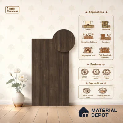 Wooden look LM 23963 Black Pine 8 ft x 4 ft Texture Finish Decorative Laminate - 1 mm | Suitable for Living room,TV Unit, Highlighter Wall, Wardrobe, Feature Wall