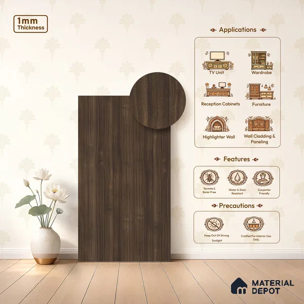 Wooden look LM 23963 Black Pine 8 ft x 4 ft Texture Finish Decorative Laminate - 1 mm | Suitable for Living room,TV Unit, Highlighter Wall, Wardrobe, Feature Wall