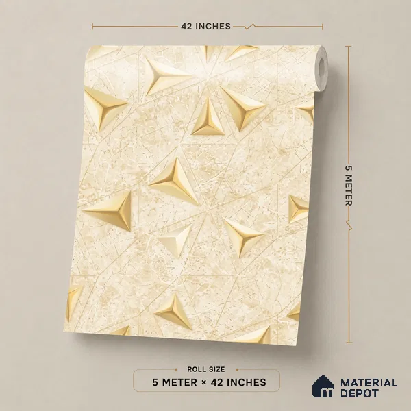 88490-1 | Gold 3D Diamond Facet PVC Patterned Wallpaper - 5 Meter x 42 Inch, 57 Sq. Ft. (Min. 15% Wastage)