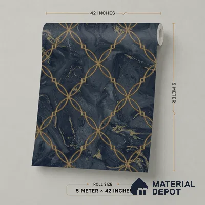 88499-3 | Navy & Gold Circle Lattice PVC Patterned Wallpaper - 5 Meter x 42 Inch, 57 Sq. Ft. (Min. 15% Wastage)